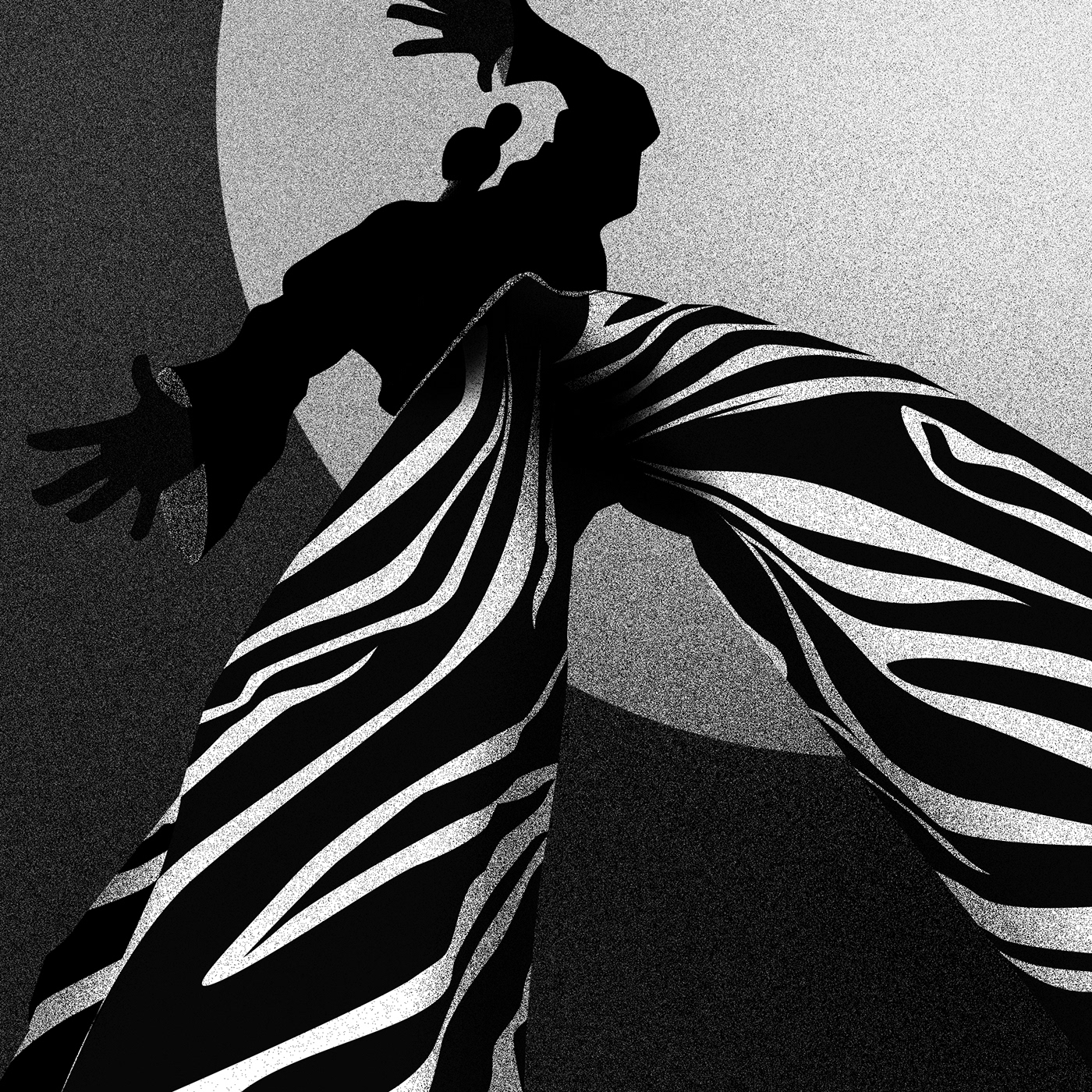 black and white Black and White Art dancing movement Dynamic zebra space art futuristic music cover art Black and white fashion
