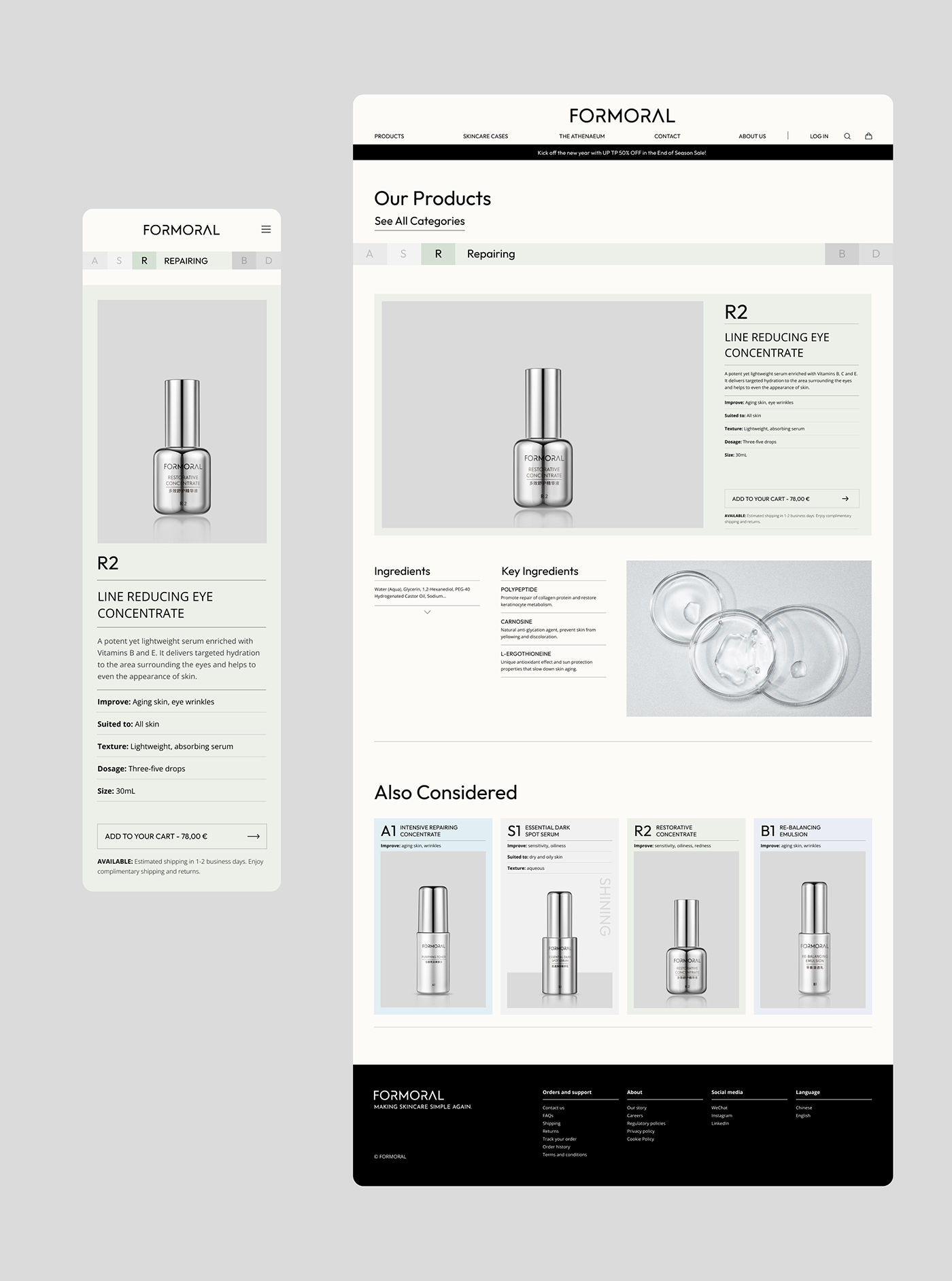 beauty Ecommerce elegant Figma landing page mobile phone skincare UI/UX Web Design  Website
