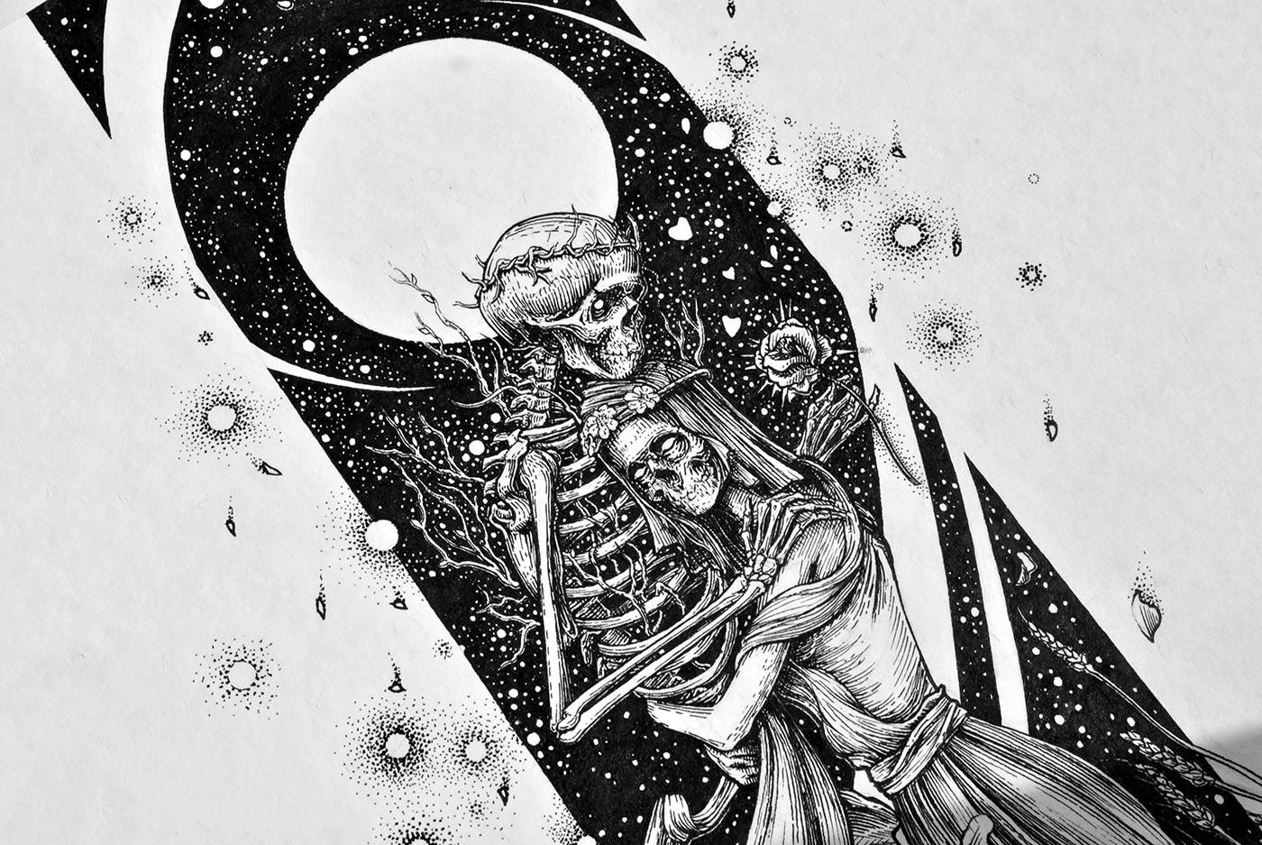 linework graphics etching Lovers Love couple Deadman skeleton skull wheat