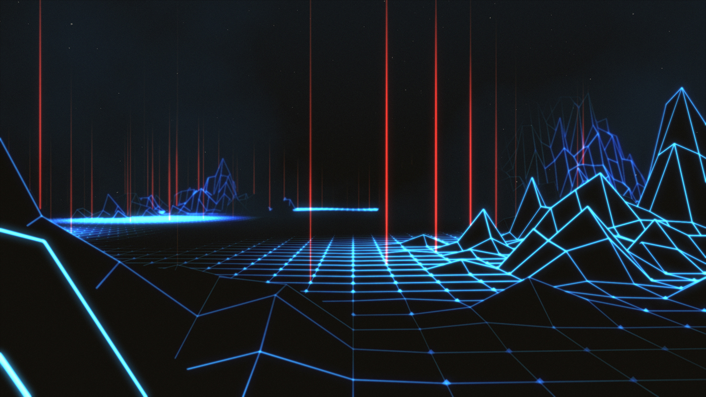 VJ video art scene background cinema 4d 3D content video backdrop music video skulls royksopp 2015 tour visuals neon glowing lights futuristic wireframe geometry