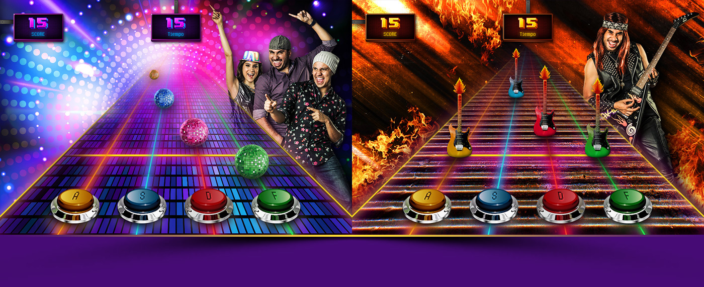 Takis rock party barcel YouTubers desktop mobile game 8bits Responsive arcade disco guitar video itzavu