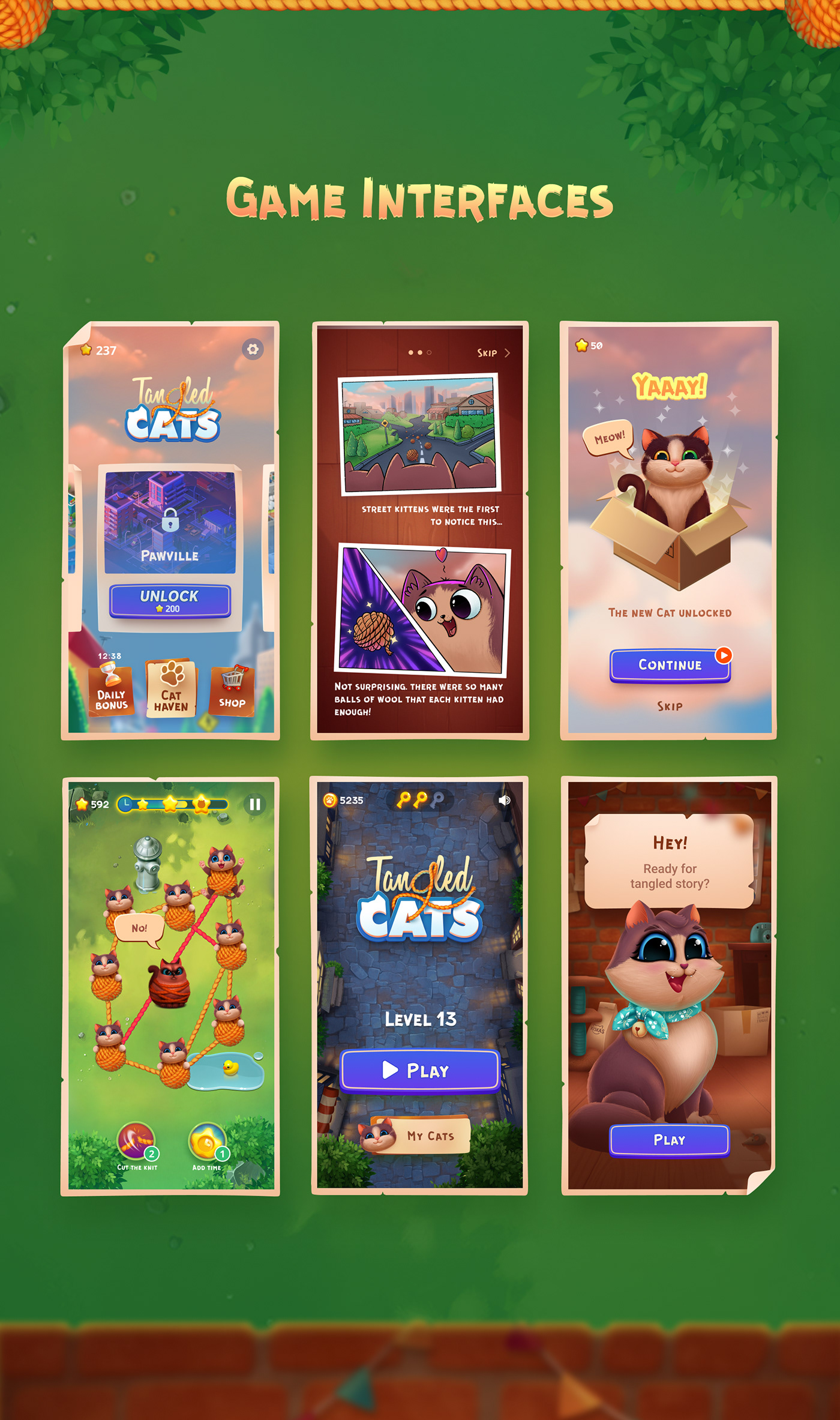 cartoon cats Character design  comics Game Art game design  ILLUSTRATION  mobile game story
