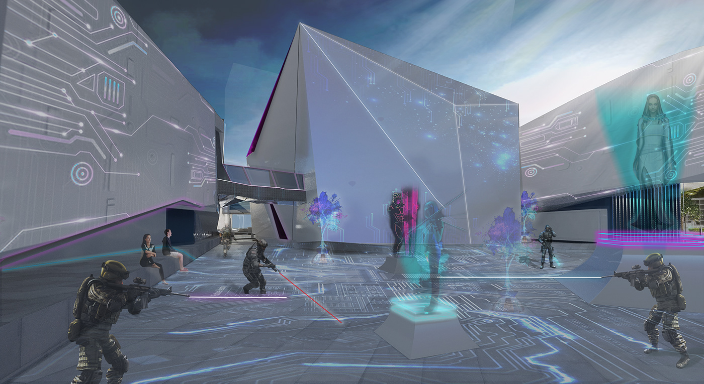 Arena digital drone esports futuristic Games holigram sports Virtual reality gaming tournament