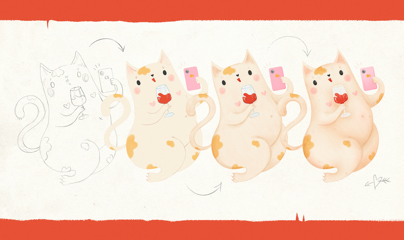 ILLUSTRATION  postcard print Cat cute Digital Art  fresco digital illustration adobe Illustrator
