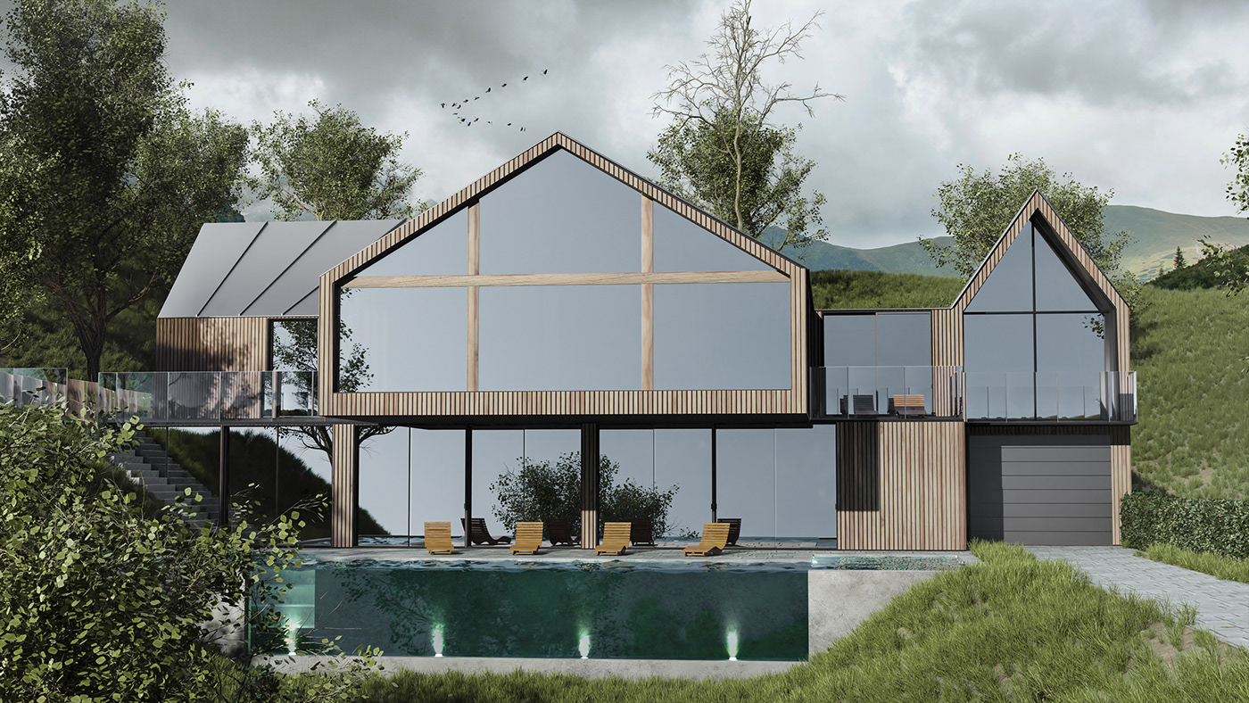 3D architecture archviz floor plan house HOUSE DESIGN Nature swiming pool Villa wooden house