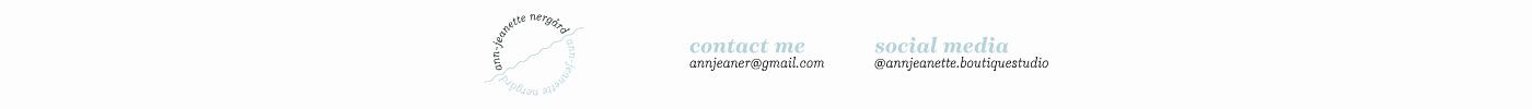 banner showcasing personal logo, "Ann-Jeanette Nergård", e-mail and social media handle.