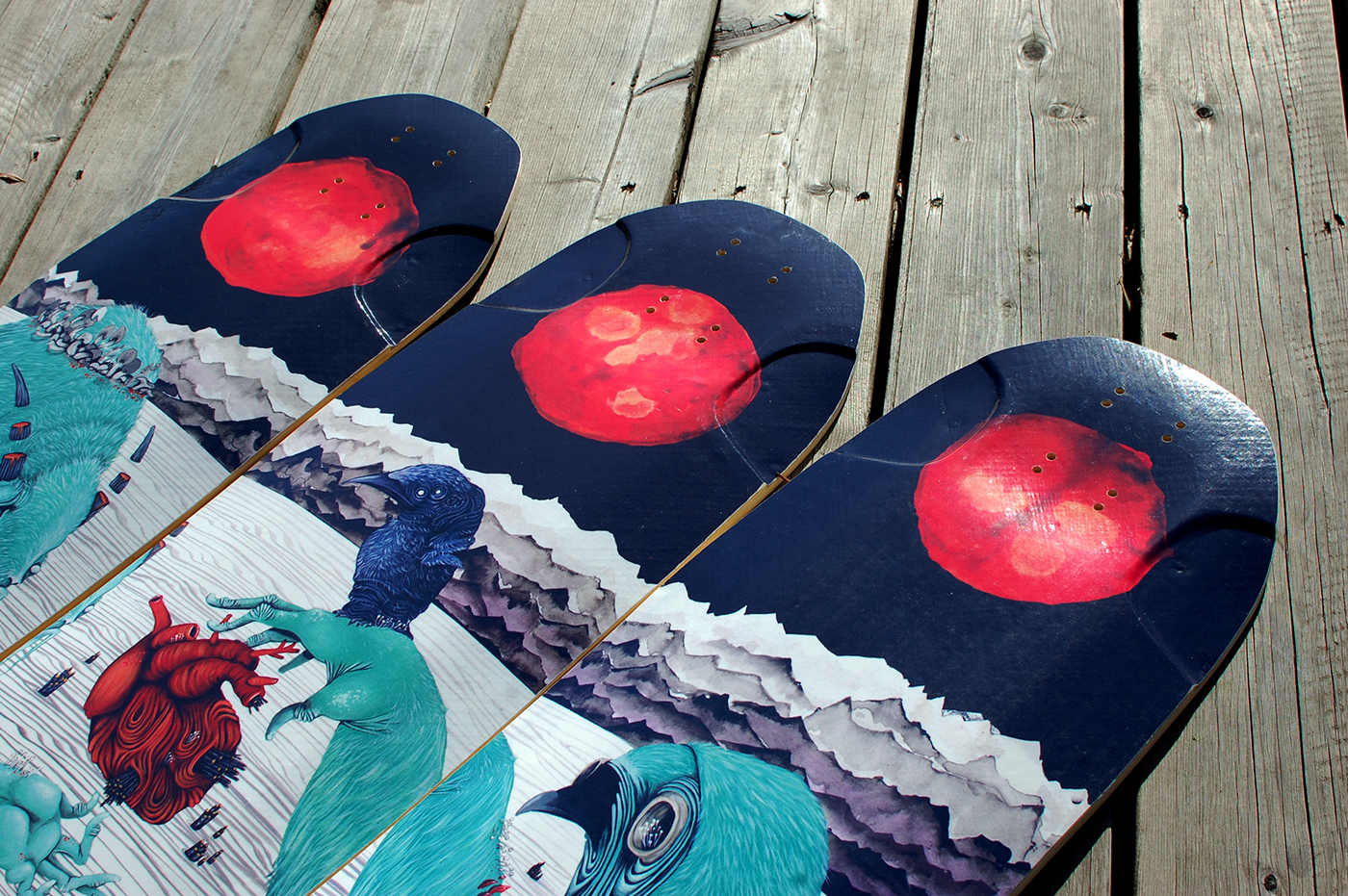 Rayne LONGBOARD rayne longboard longboard artwork longboard graphic skate art turquoise and red blood moon