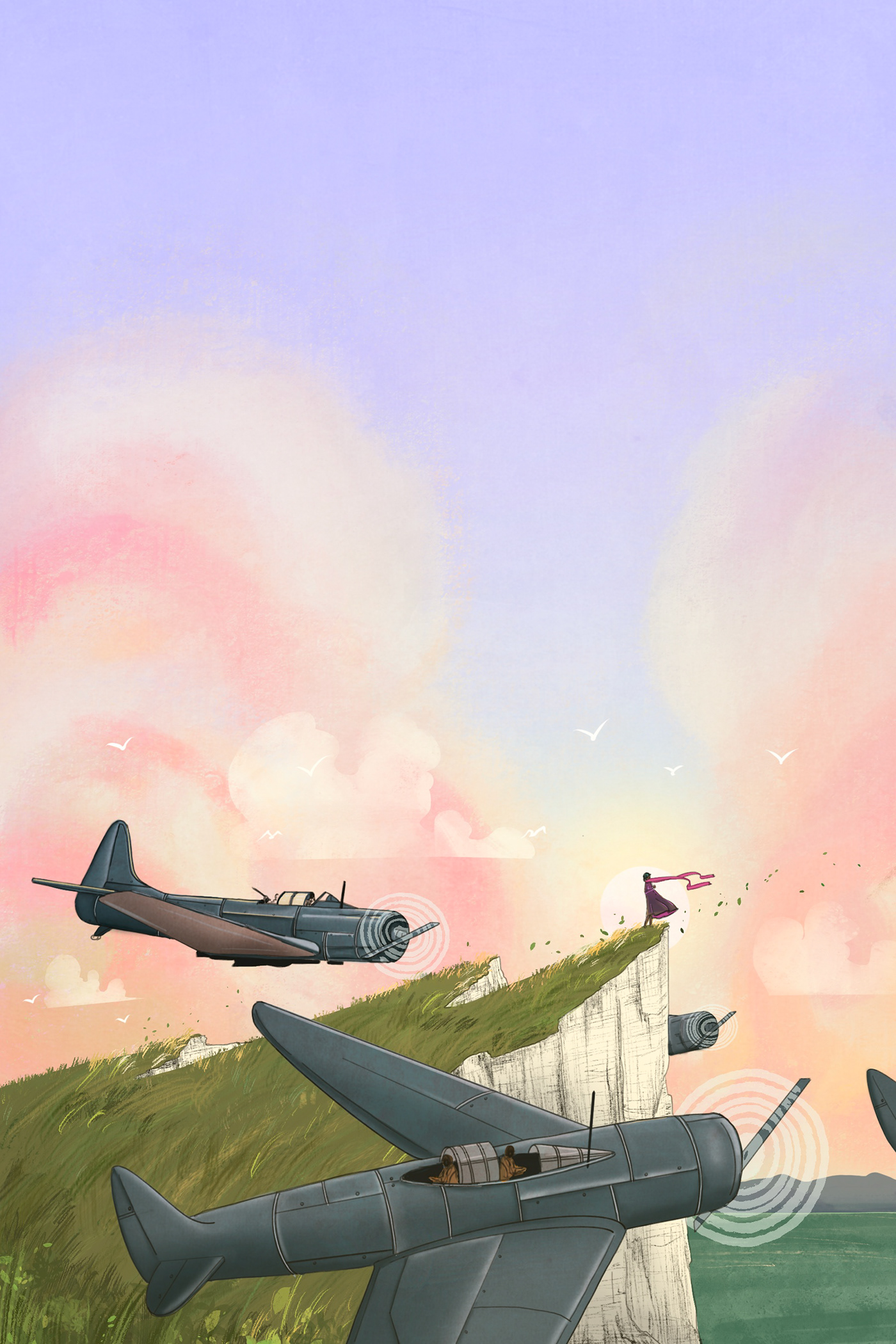 cliffs Daily Illustration flight Flying inktober Landscape planes prompt illustration wartime WWII