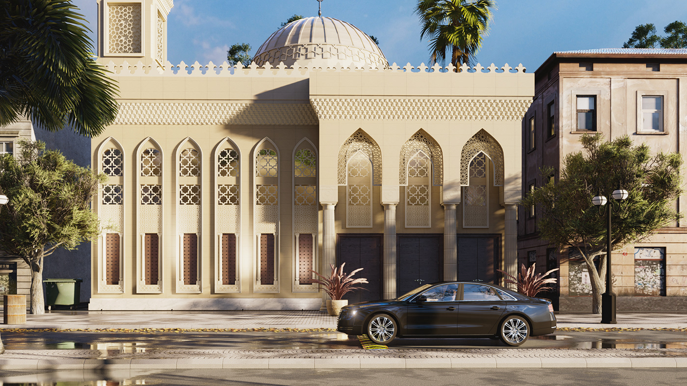 3dsmax architecture archviz building exterior islamic mosque Render visualization vray