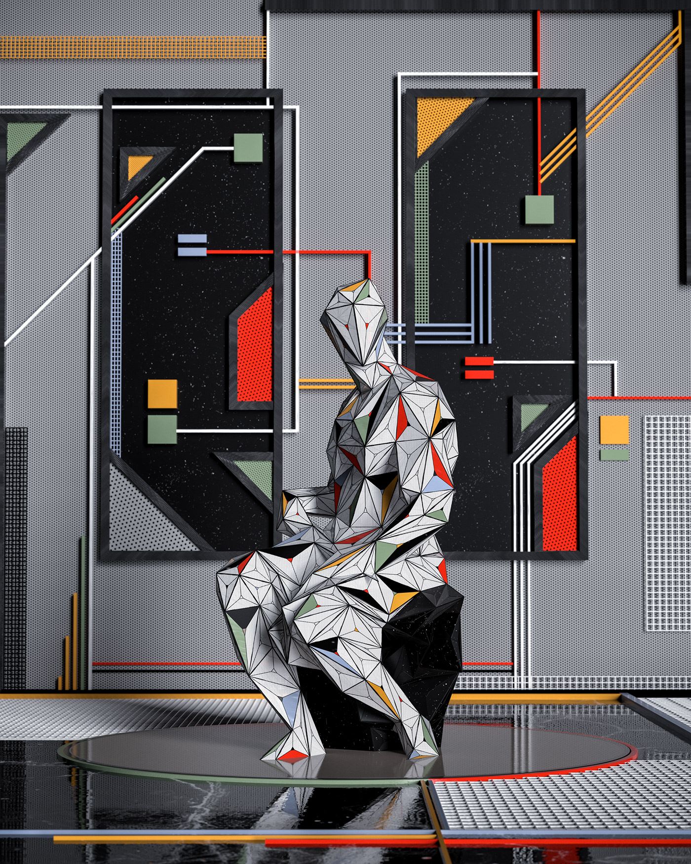 3D abstract cinema 4d composition geometric lighting octane Render sculpture texture