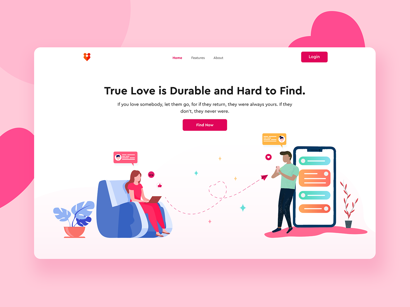 app design App landing template clean coloful dating app landing page design Love romantic ui design ux
