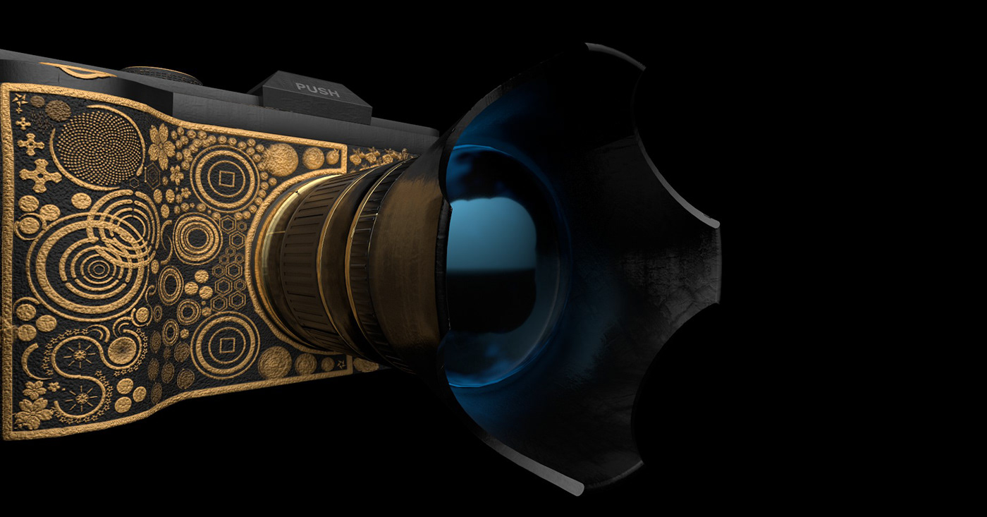 Artistic handcrafted textured DSLR camera showcasing photorealistic details