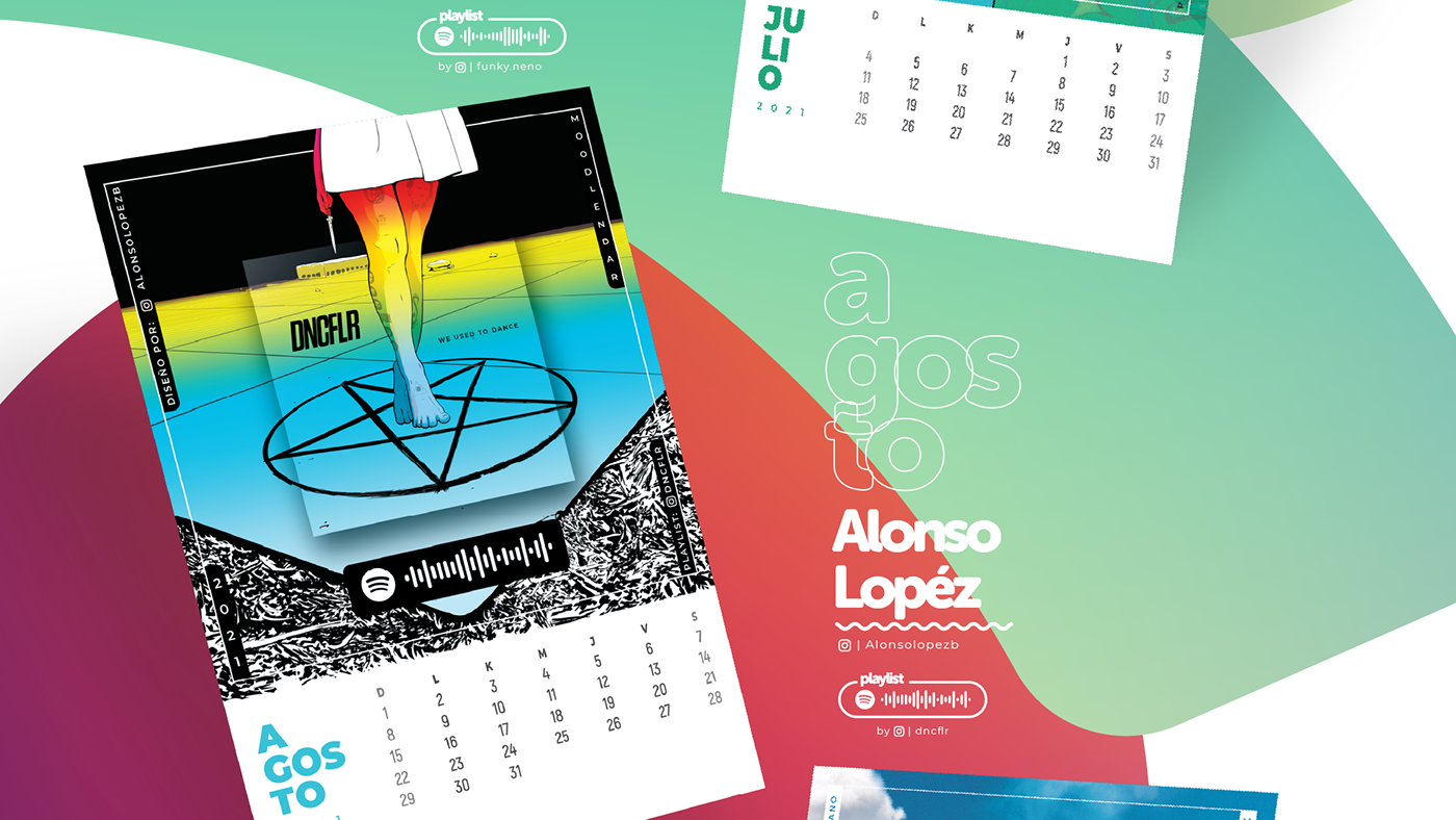 calendar colorful design happy ilustration month mood music playlist year