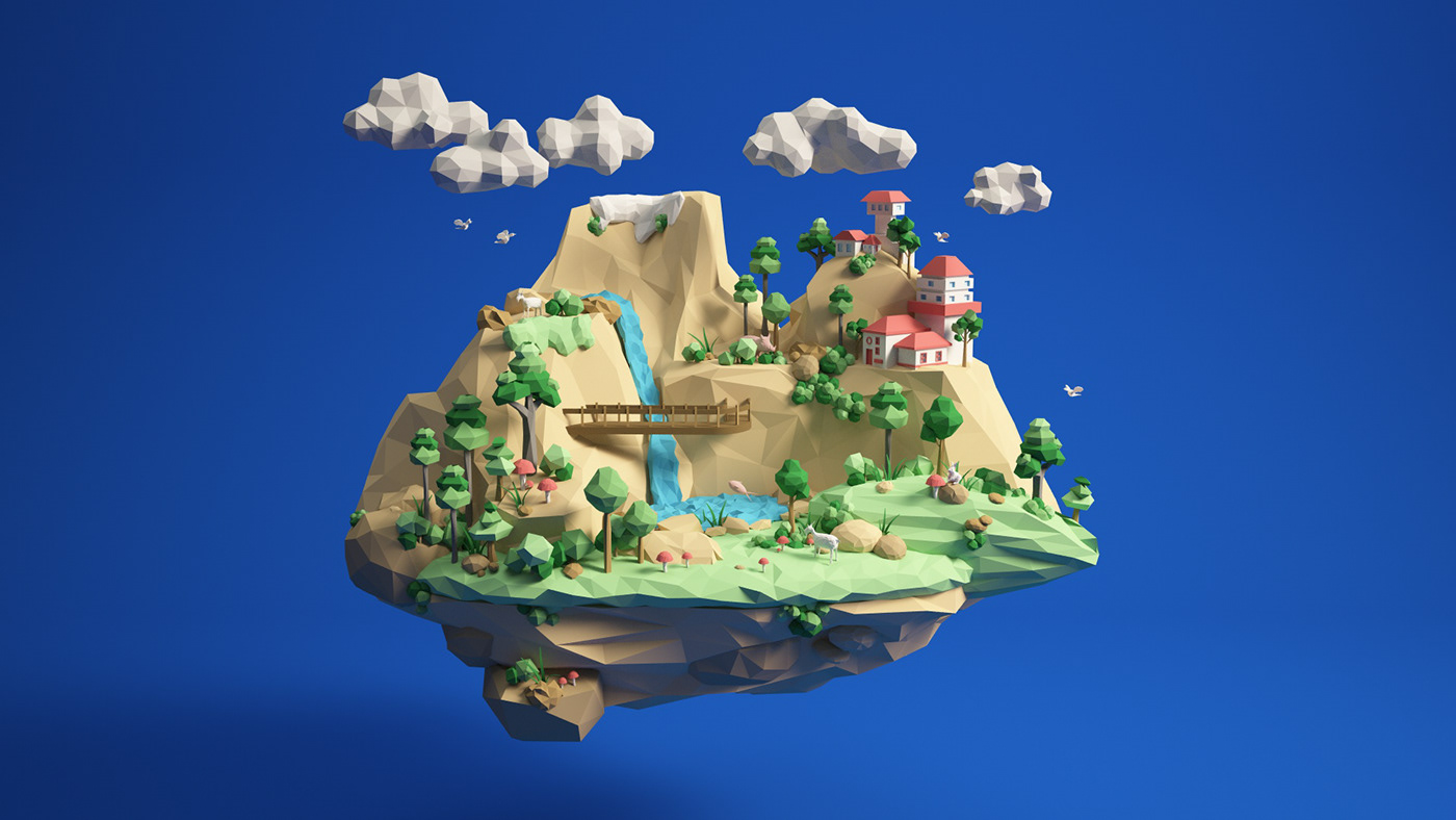 animals c4d cinema4d gifs inphographic Island lowpoly Nature water