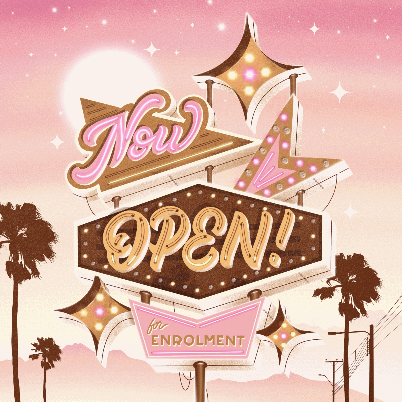 "Now open" Retro Sign lettering in Procreate