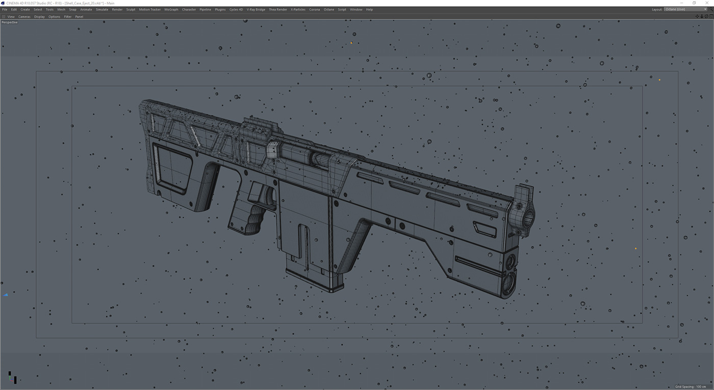 Gun Shellcase simulation Eject Octane Render cinema 4d Rapahel Rau Silverwing