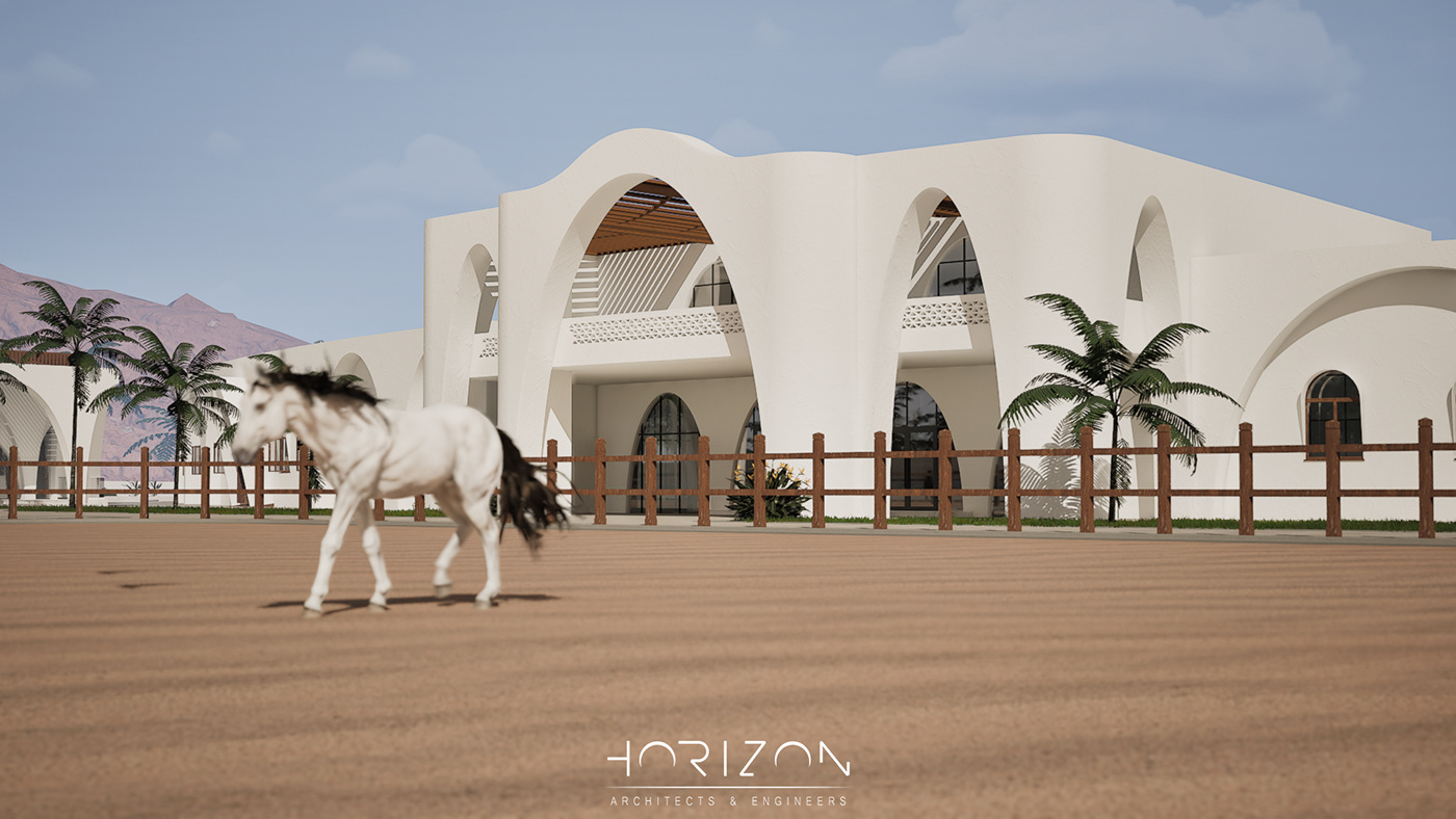 Outdoor Nature Landscape architecture 3D Render exterior horses stable animal