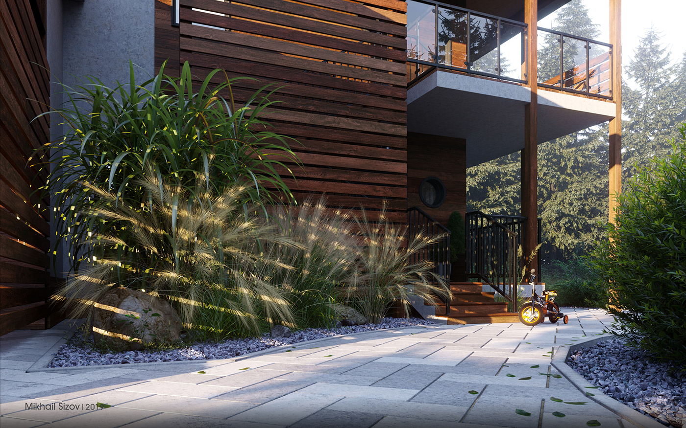 3d Visualisation Render visualiser Landscape Landscape Design duplex cororna render visualisation modern house exterior