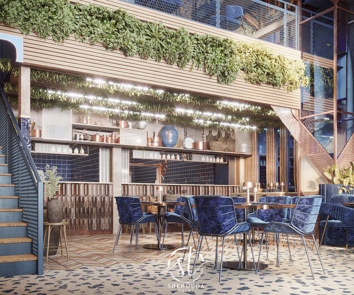 3ds max archviz blue cafe corona Interior interior design  restaurant turkish visualization