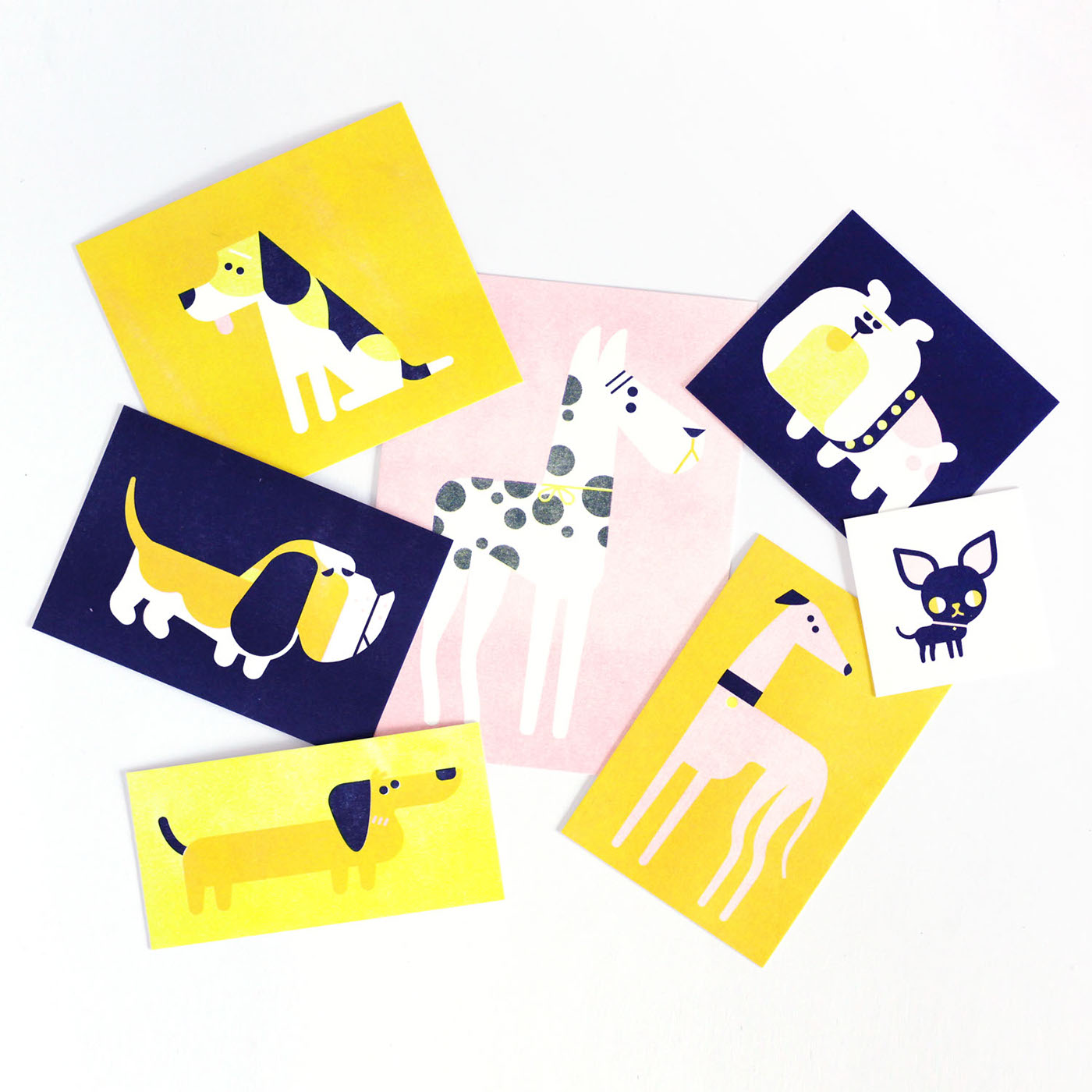 Riso Print Loulou & Tummie character desing forest illustration eyes Mushrooms dogs card illustration
