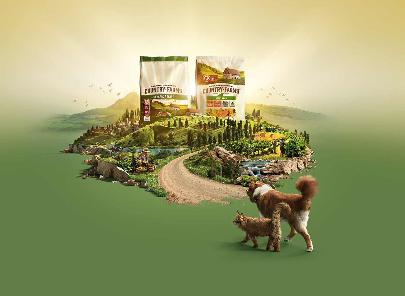 Advertising  animales animals Cat CGI country dog Landscape Nature Packaging