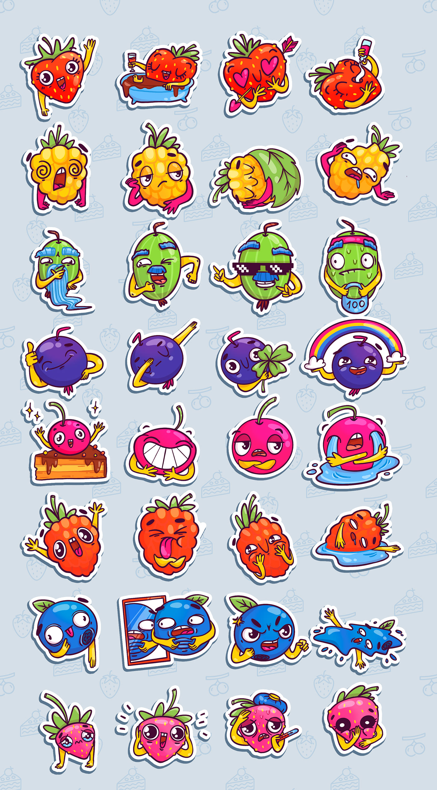 berries cartoon Character Design cartoon design character emotion sticker puck stickers