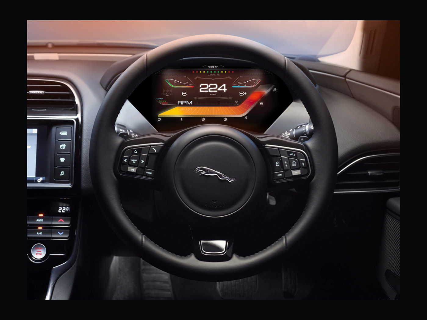 jaguar uiux modern futuristic speedometer graphic design  user interface digital dash instrument cluster  Car UI