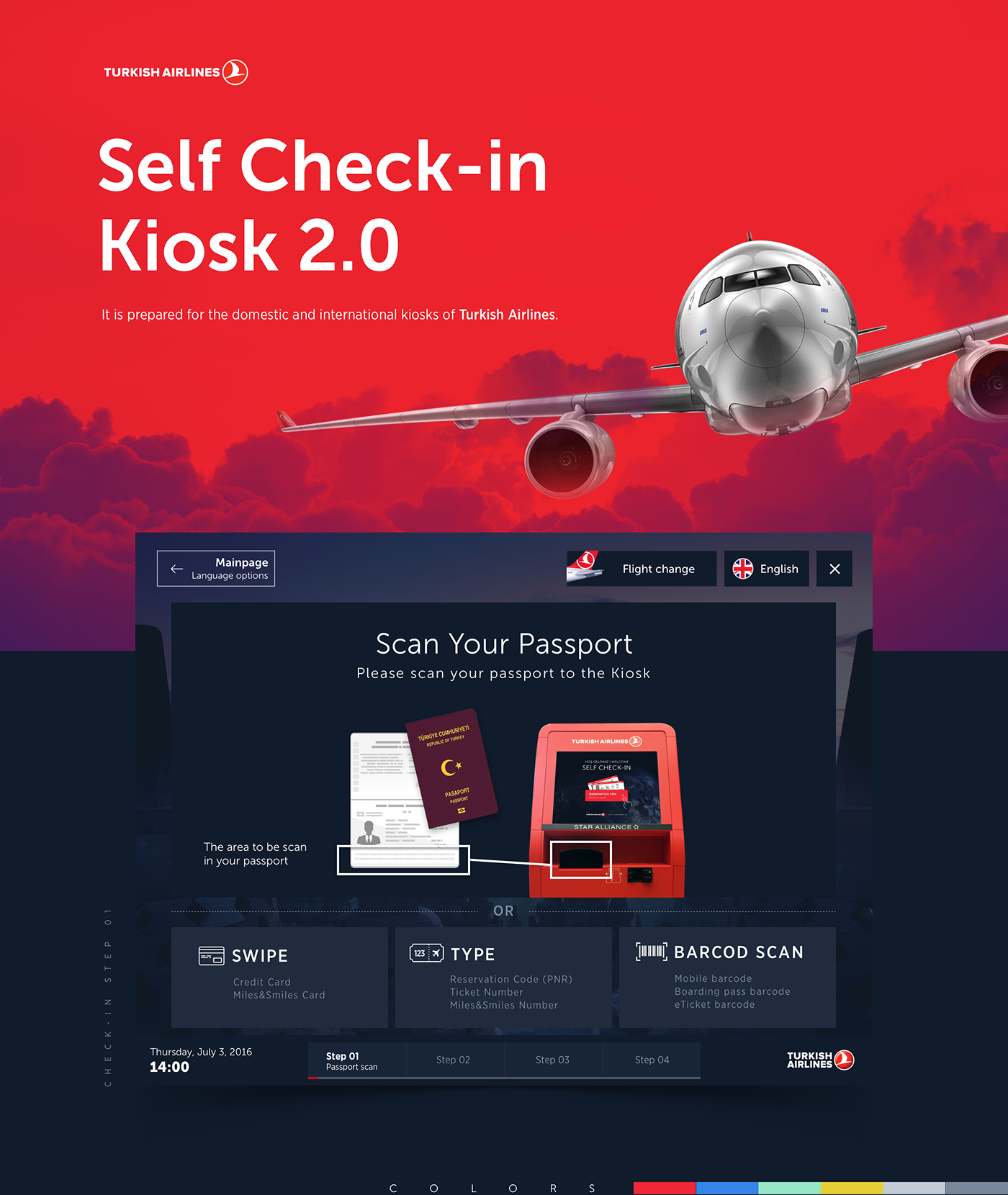 kiosks checkin seat Plan ticket plane turkish Airlines UI ux