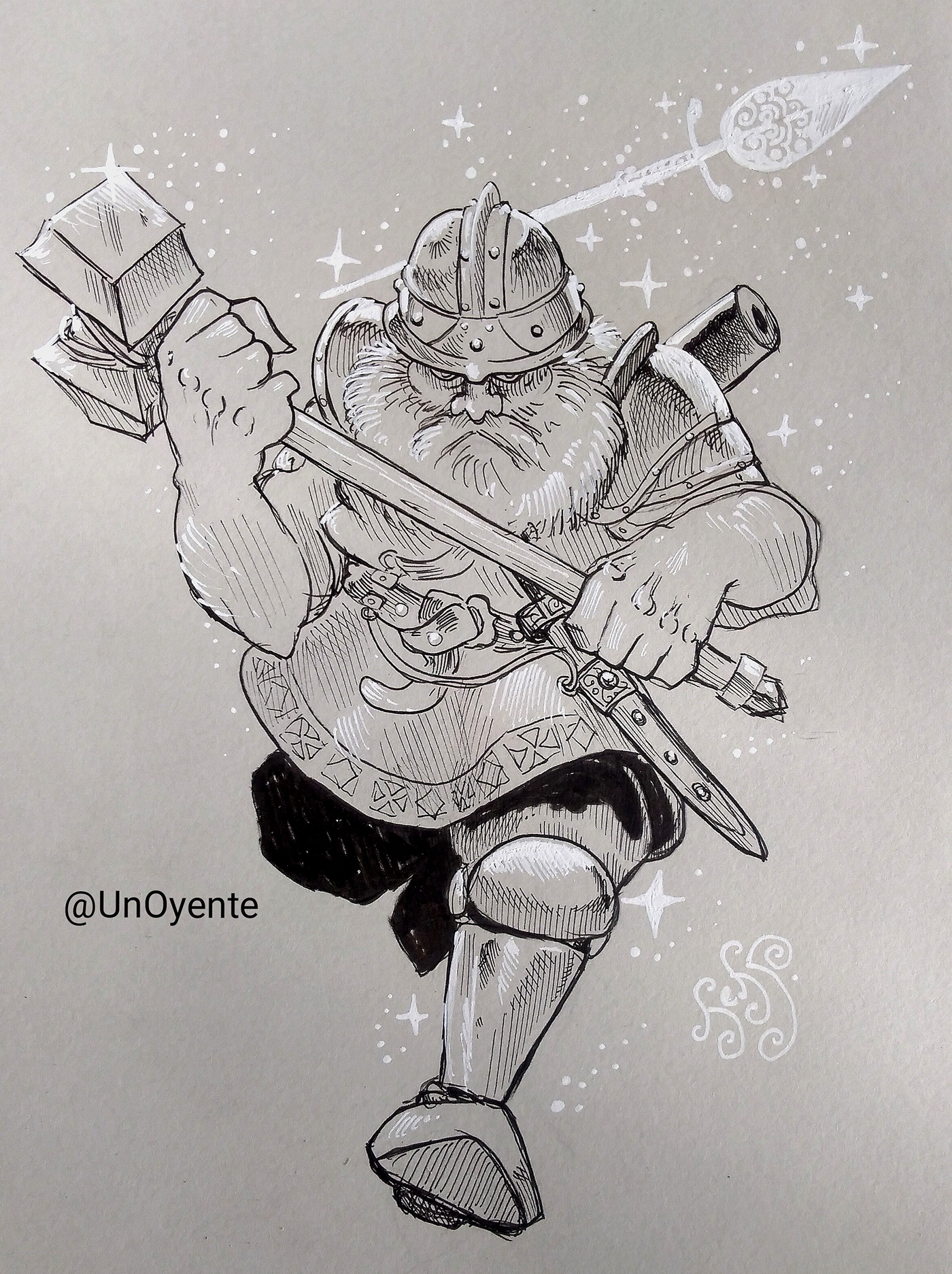 ink Drawing  Character design  Dungeons and Dragons fantasy dwarf concept art sketch