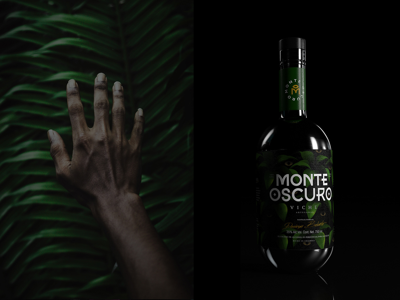 black bottle brand alcohol branding  colombia darkness green Label Packaging Viche