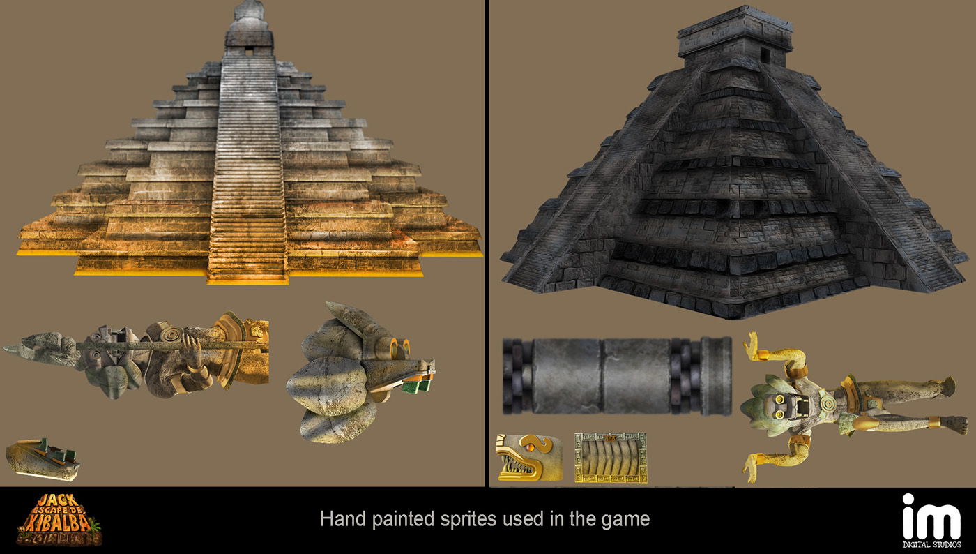 mobile game enviroment mayan unity Hand Painted textures Matte Painting aztec prehispanic indiana jones jungle underworld lava volcano forest
