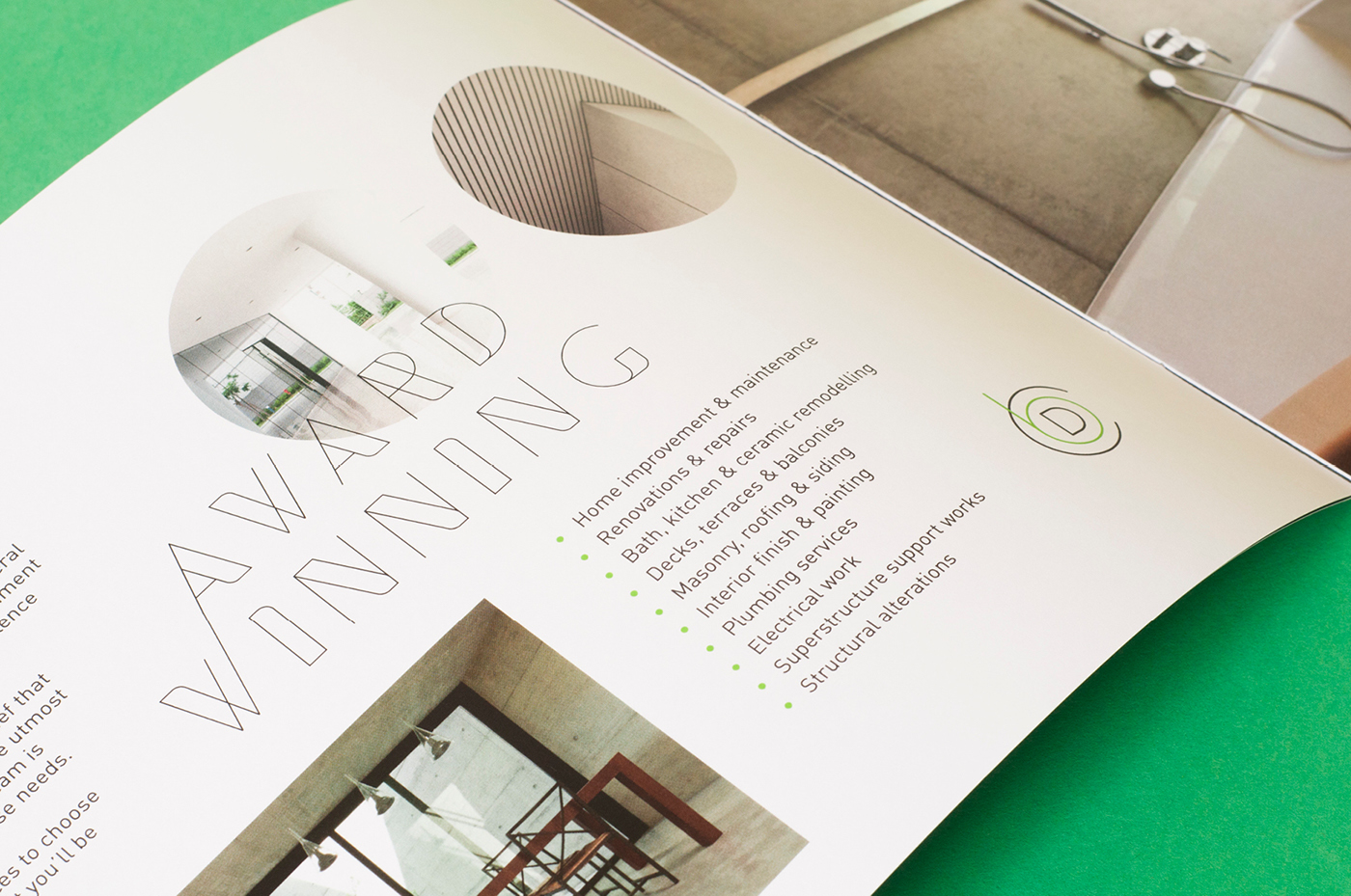 logo design brand identity Stationery brochure construction green interiors business cards invoice letterhead simple