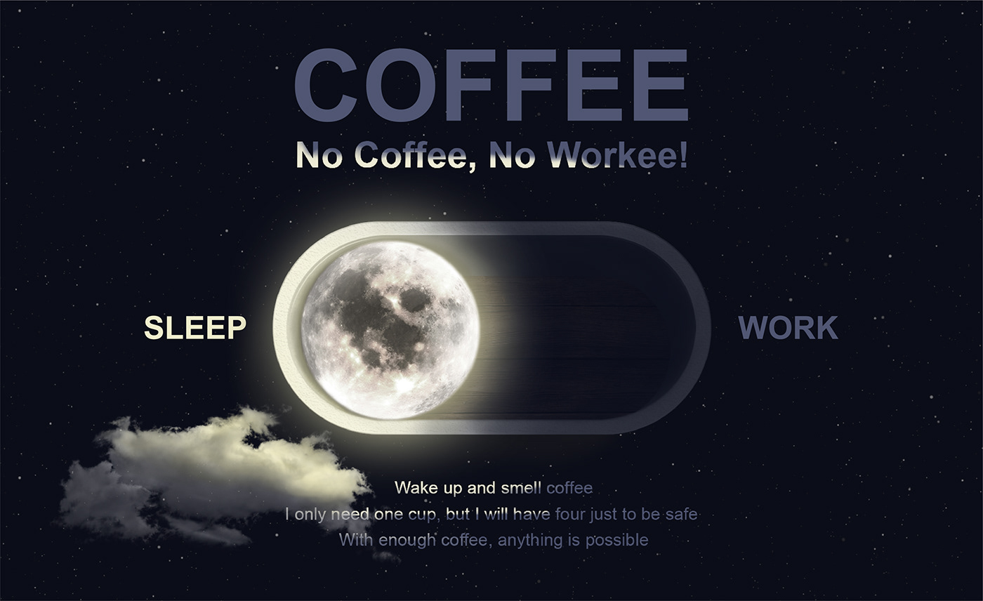 Coffee UI toggle button design moon wallpaper photomanipulation