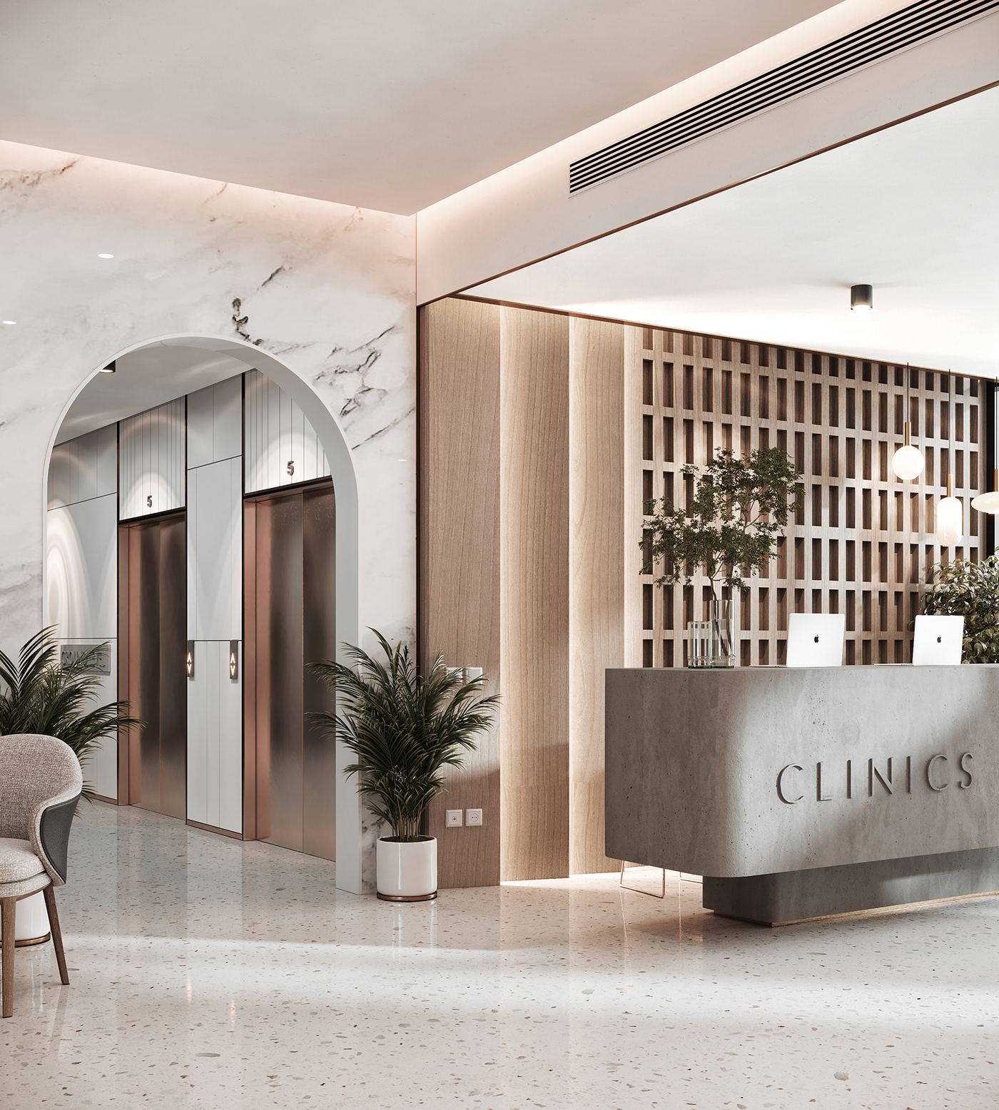 beauty clinic commercial design Interior interior design  Lobby reception