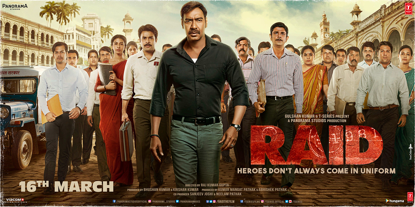 raid ajay devgn INCOME TAX RAID Income Tax team TEAM WALKING police jeep Bollywood Movie Poster BHARATDEVALIYA
