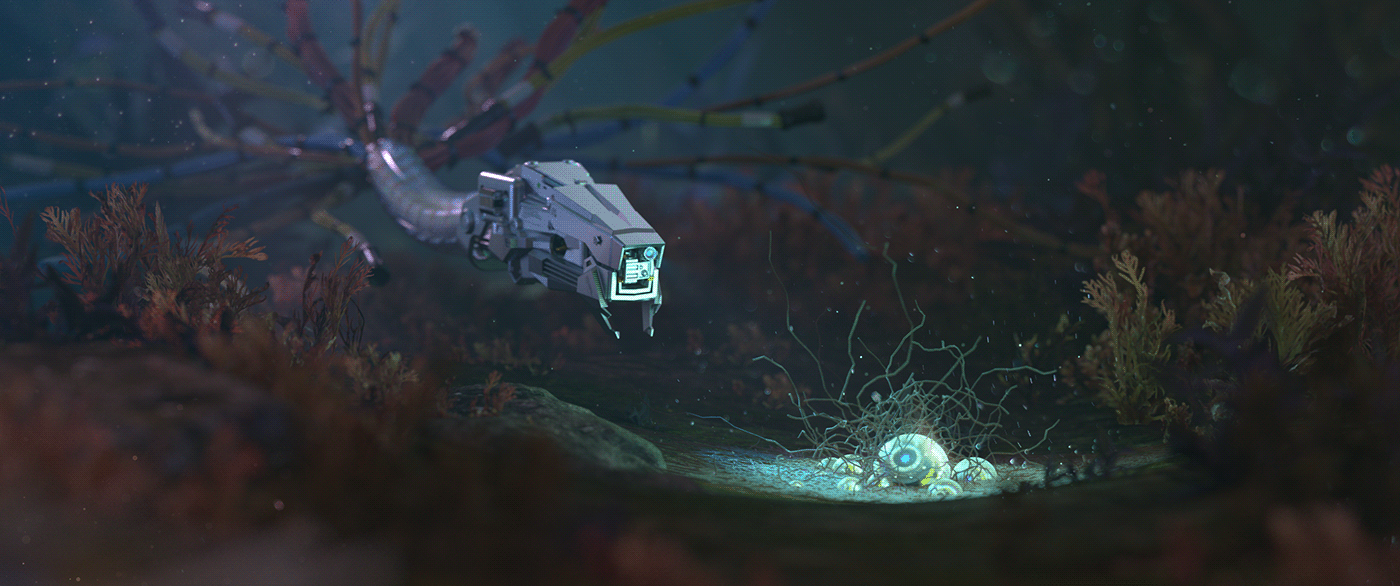 Underwater animal, arthropod and invertebrate. Cyber creature, wire.