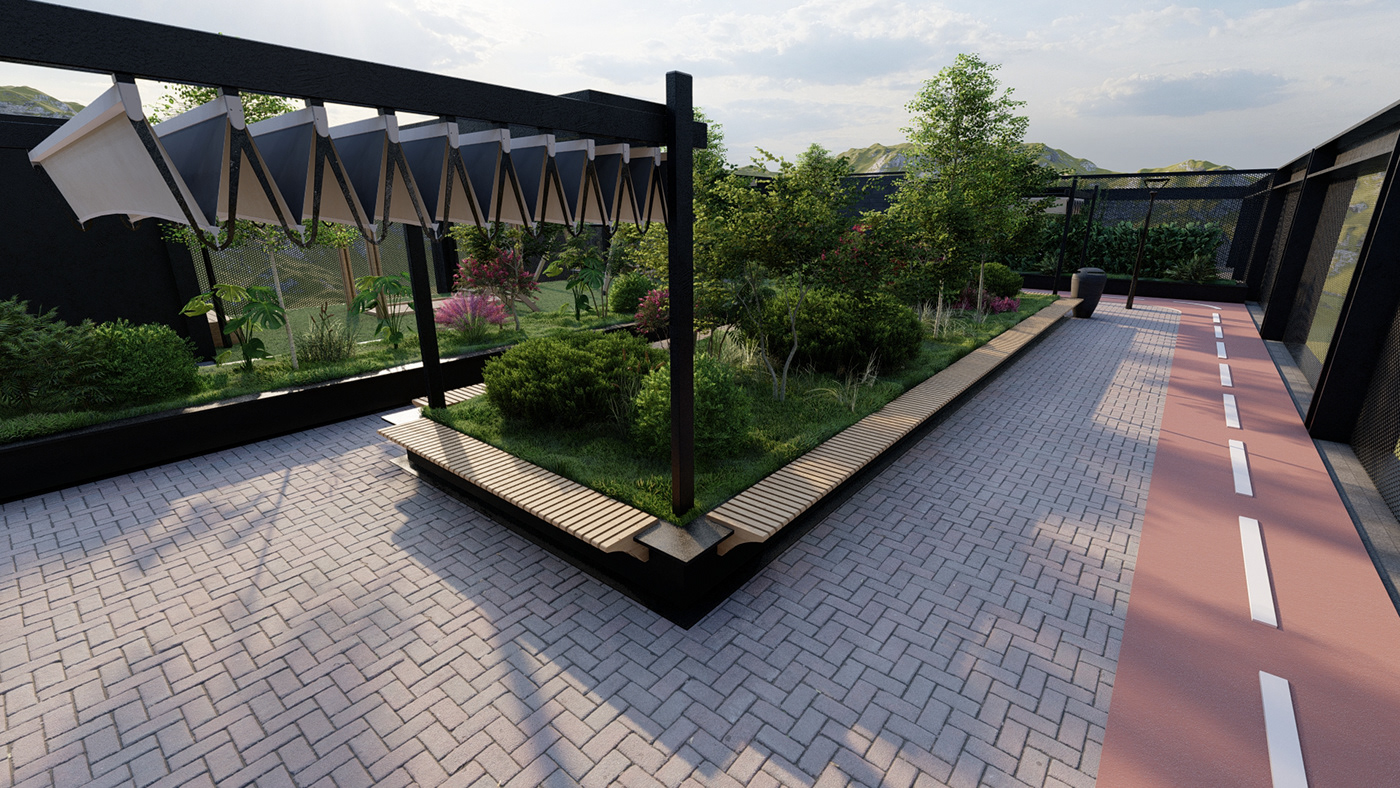 3D architecture archviz green modeling Render roof visualization