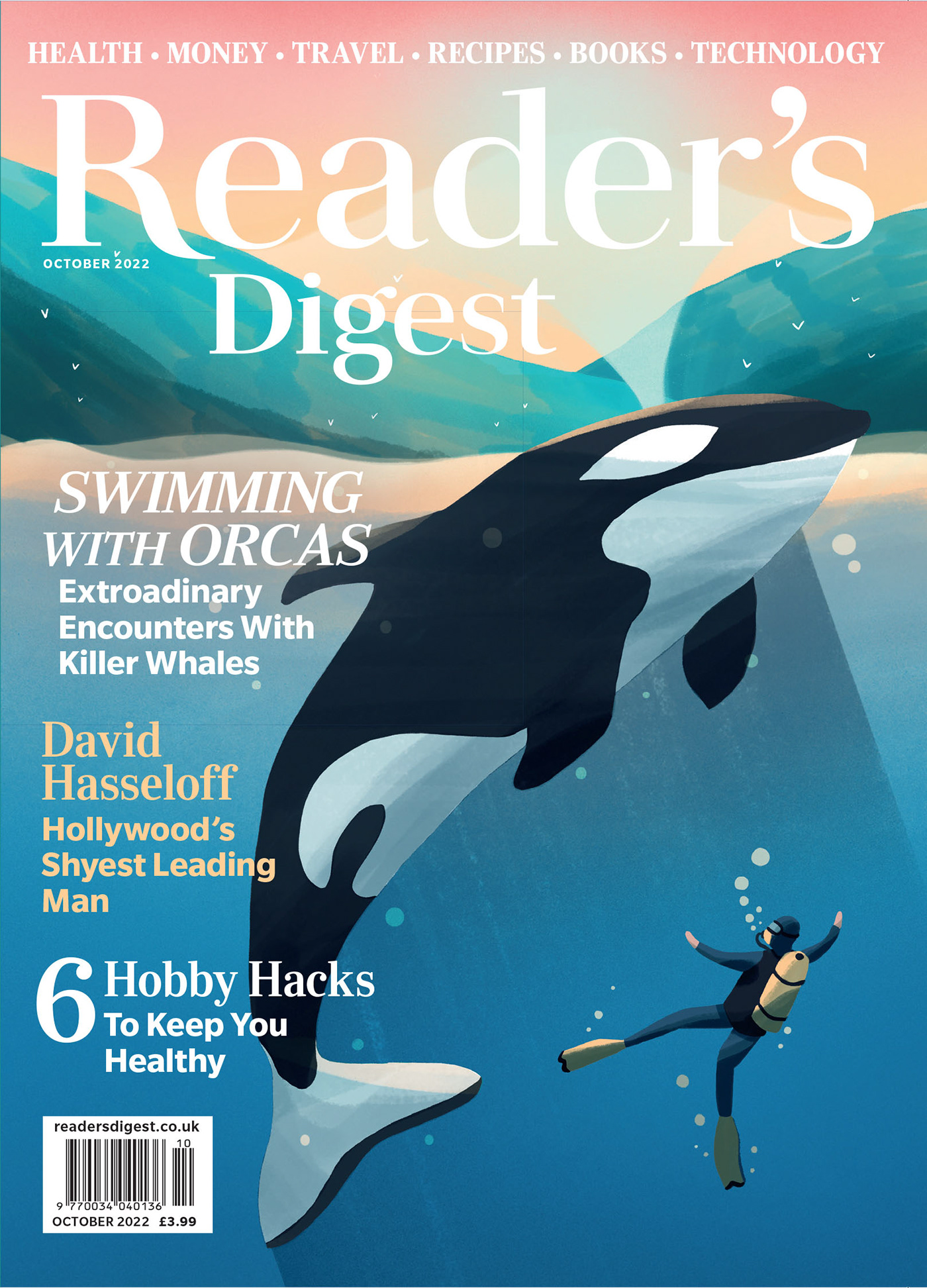 Digital Art  editorial Editorial Illustration Front Cover Front cover illustration ILLUSTRATION  orcas readers digest wildlife