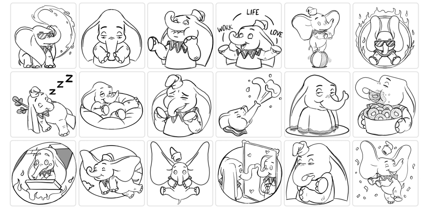 Dumbo elephant cartoon stickers Telegram emotions