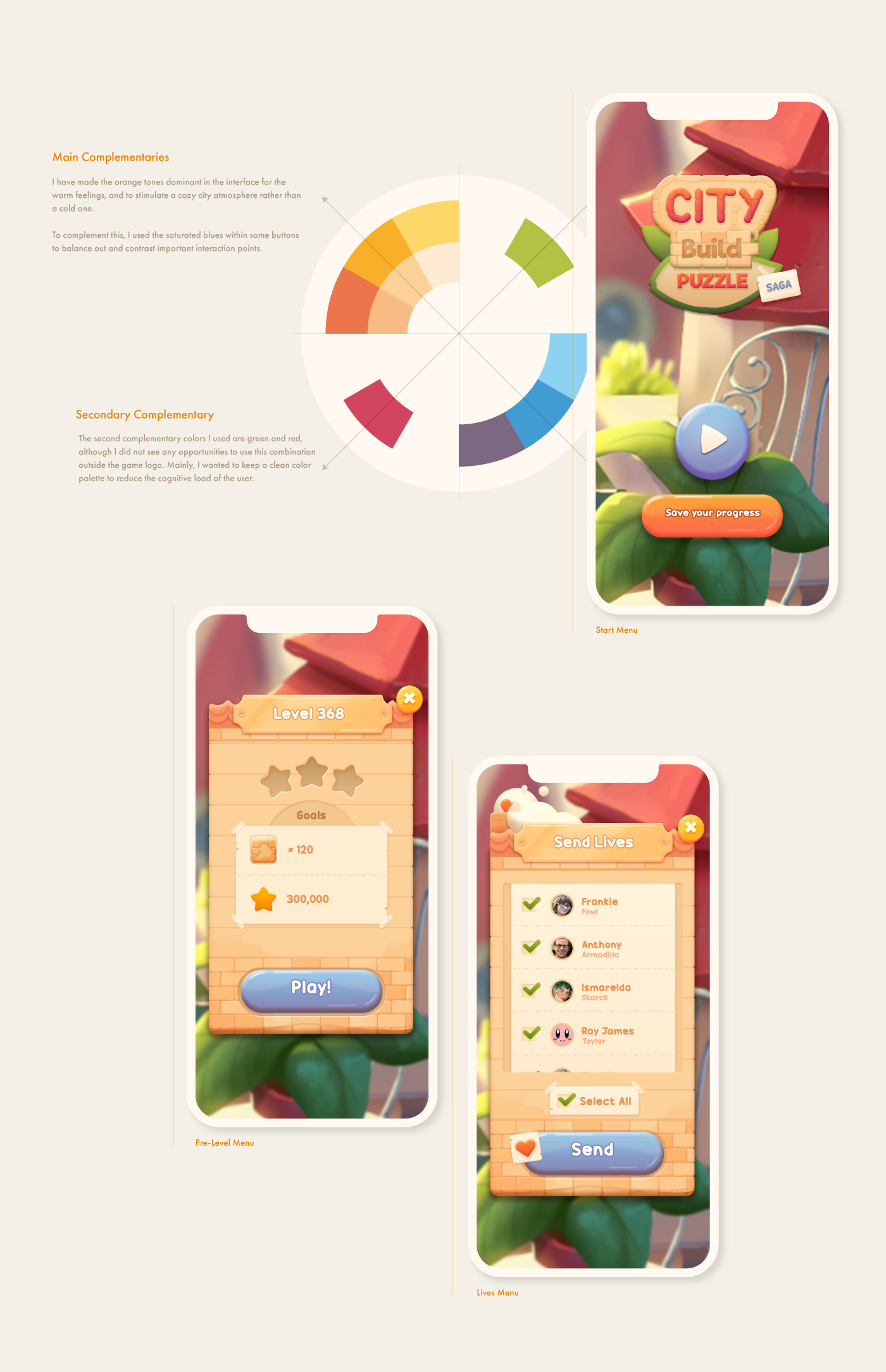 casual design game interaction king match-3 mobile game puzzle UI ux
