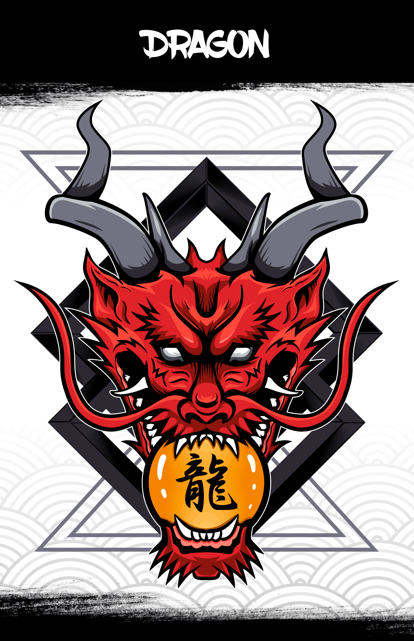 red dragon Japanese dragon chinese dragon kanji dragon T-Shirt Design Martial Arts sphere yakuza mythology shogun