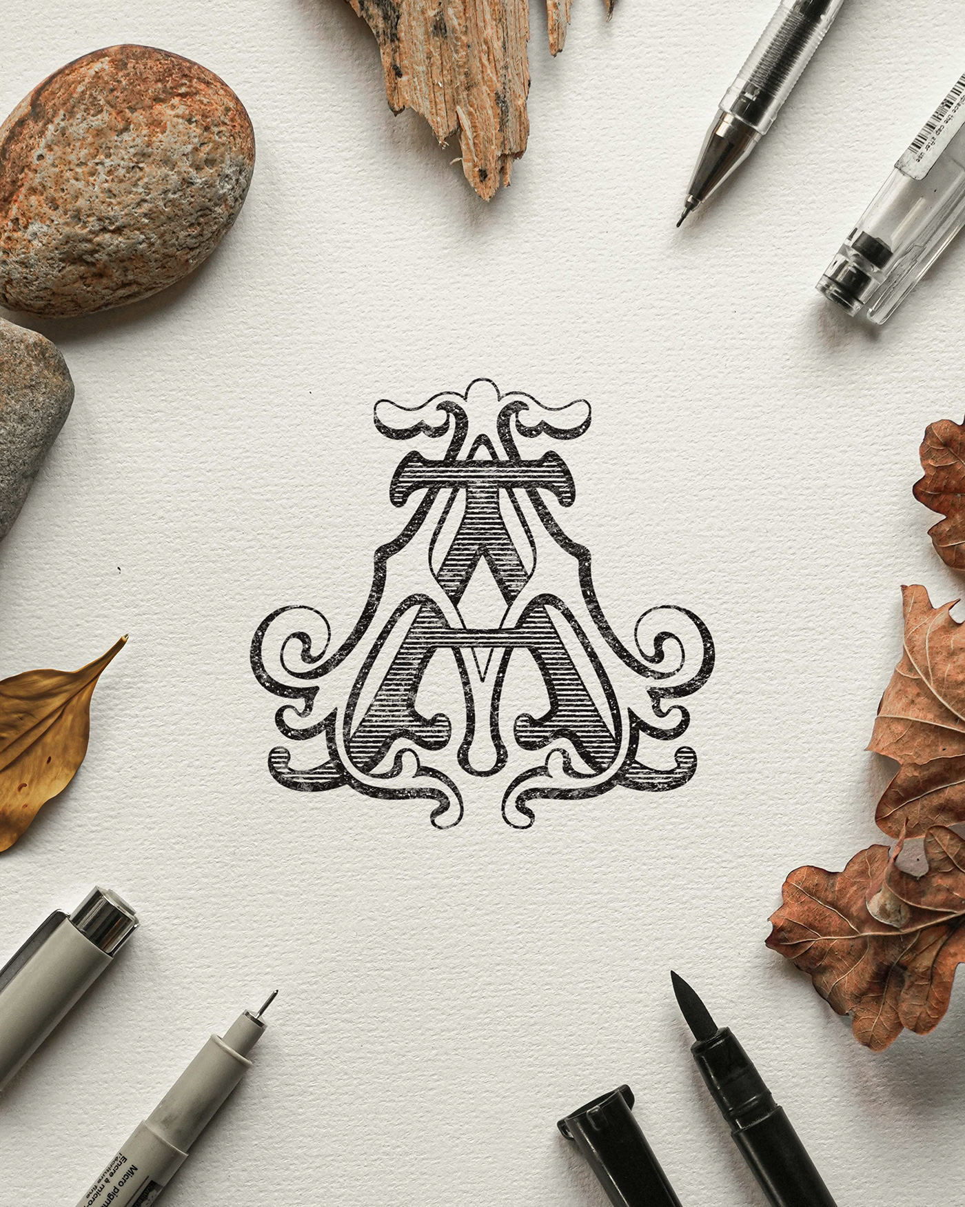 emblem monogram monogram logo crest emblem logo engraving hand drawn pen and ink coat of arms a monogram letter logo
