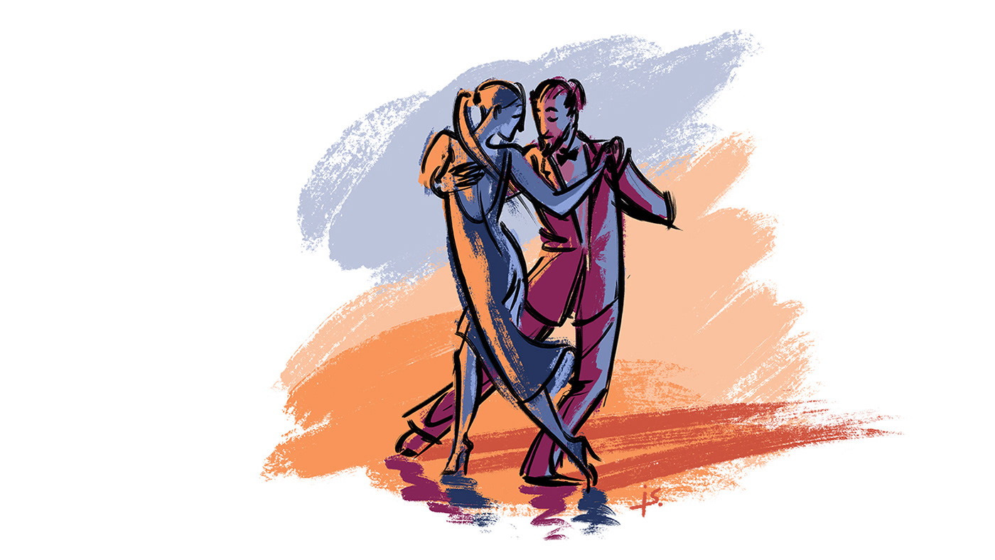 argentine tango colorful dancers dancing couples digital illustration milonga music tango tango orchestra
