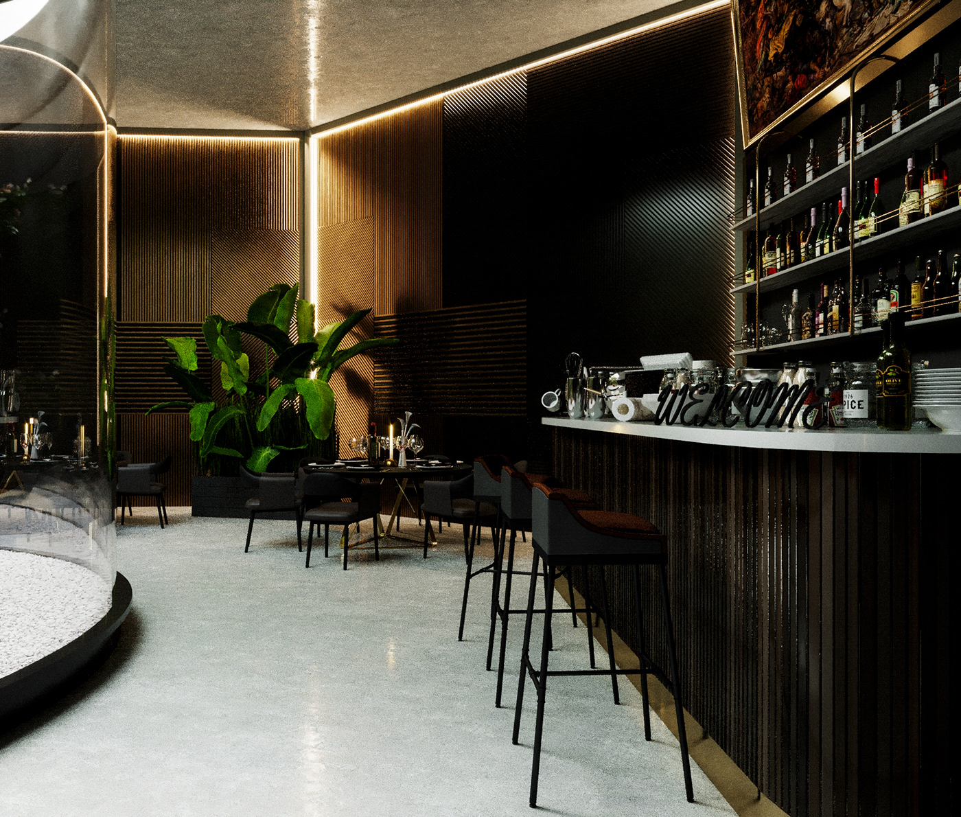 bar cafe CG corona design dubai green modern Render resturant