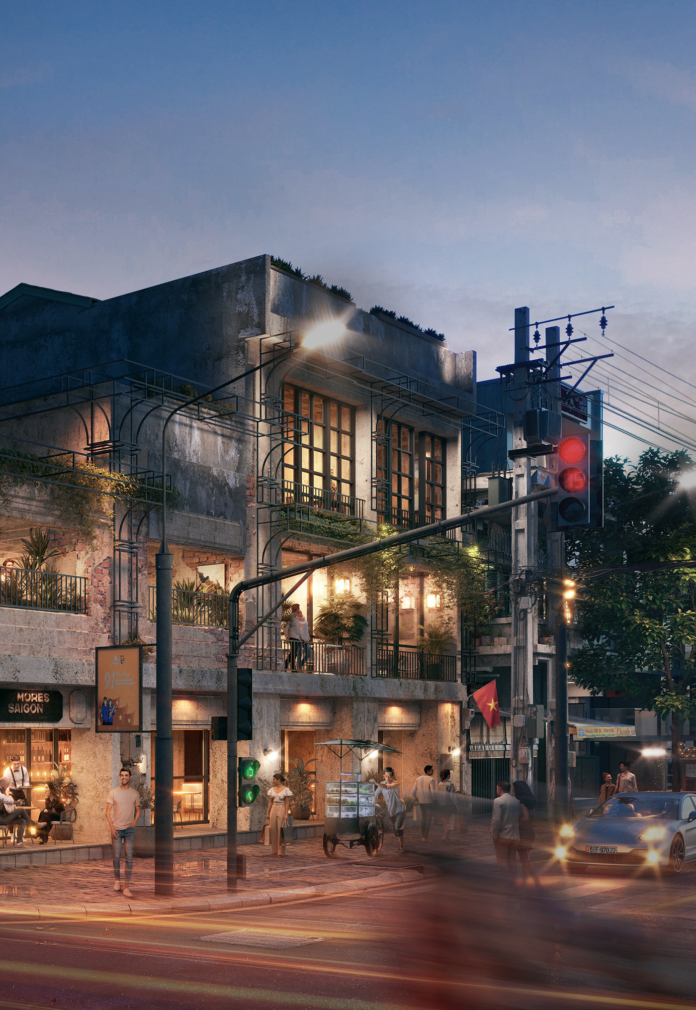 Street Light visualization corona render  photoshop coffee shop architecture 3ds max archviz exterior CGI