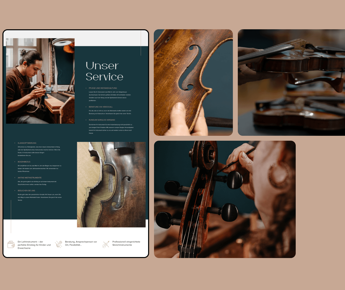 about Ecommerce Musical Instrument product rental sale shop UI/UX Violin Webdesign