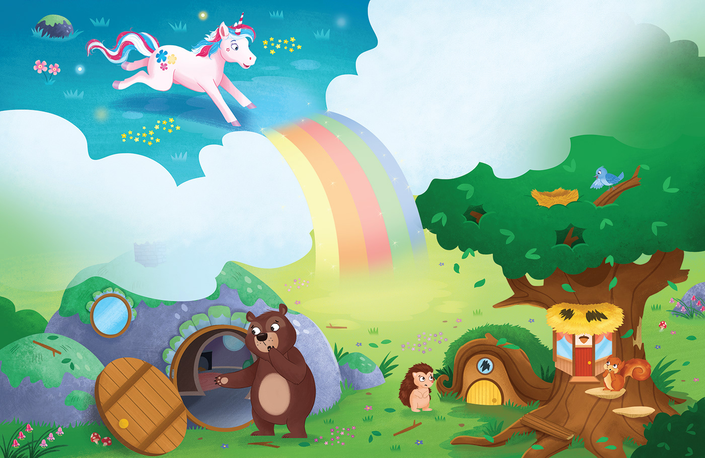animals book illustration children illustration children's book fairytale forest unicorn