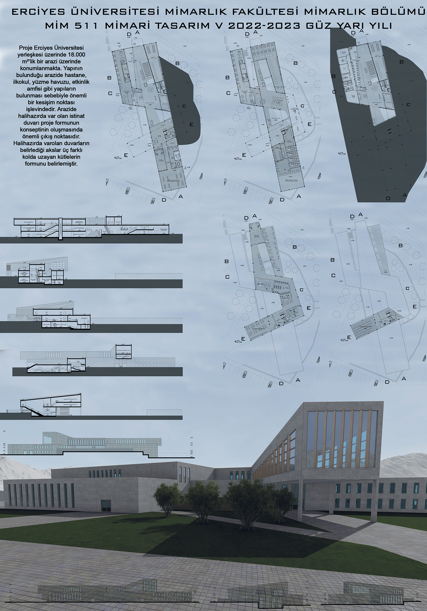Kütüphane Mimari tasarım proje 5 arhitecture AutoCAD maket mimarimaket photoshop Project V öğrenci projesi