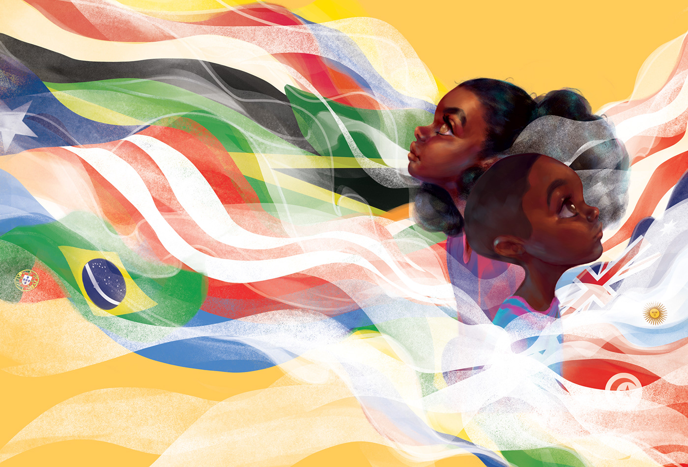 book cover illustration Book Cover Design black african International kids countries flags african american