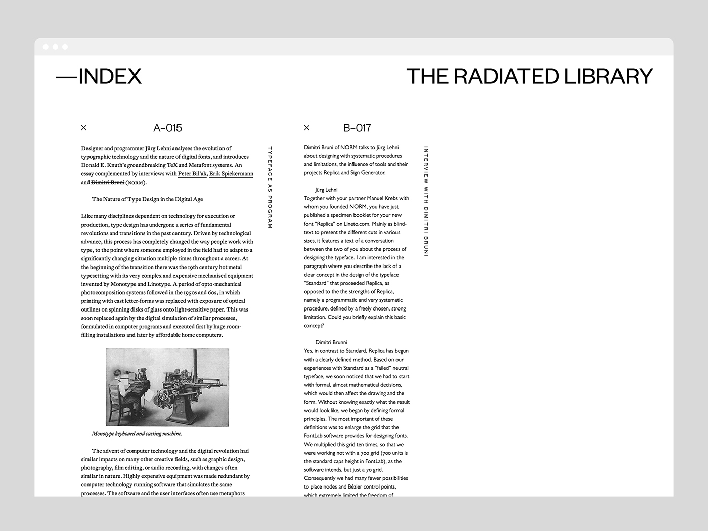 index library post-digital Experience BFA development experimental research thesis Website